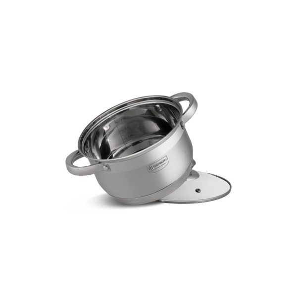 Комплект тенджери от неръждаема стомана, 10 части, Индукция, Многослойно дъно, Капаци от закалено стъкло