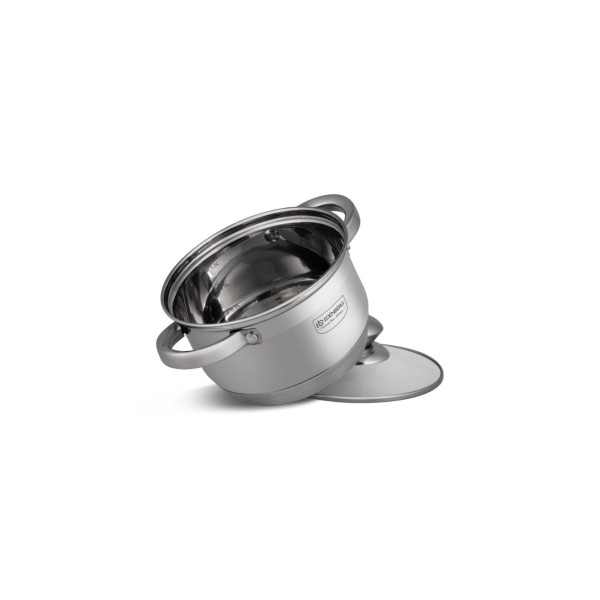 Комплект тенджери от неръждаема стомана, 10 части, Индукция, Многослойно дъно, Капаци от закалено стъкло