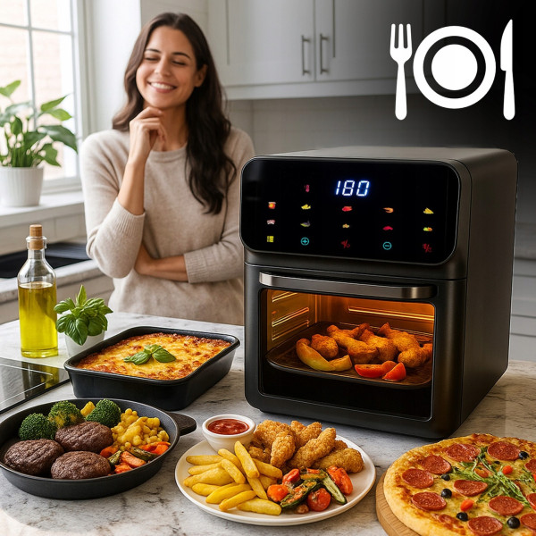 Еър фрайър и фурна 2-в-1, XXL Капацитет 8,5L, 1350W, 10 Програми, LED Тъч дисплей 1