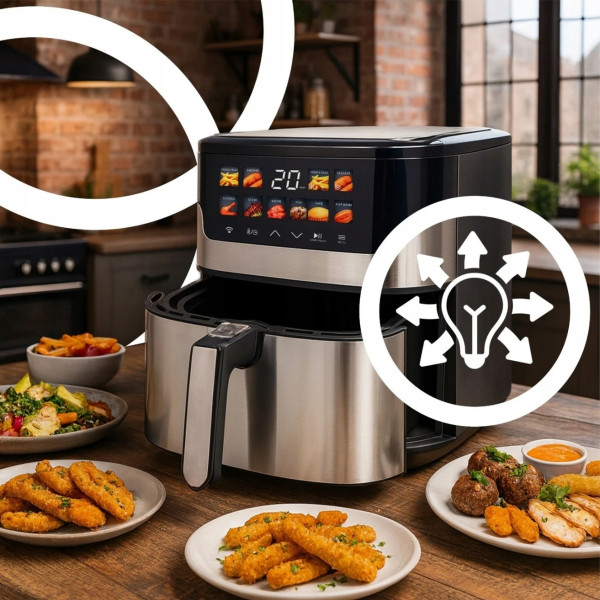 Смарт Еърфрайър Retoo, 2200W, XXL 6.5л, Wi-Fi Tuya App, 10 Програми, Неръждаема стомана 5