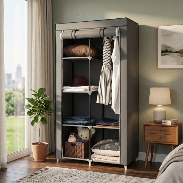 Сгъваем текстилен шкаф XXL, органайзер за дрехи, дишащ материал 1