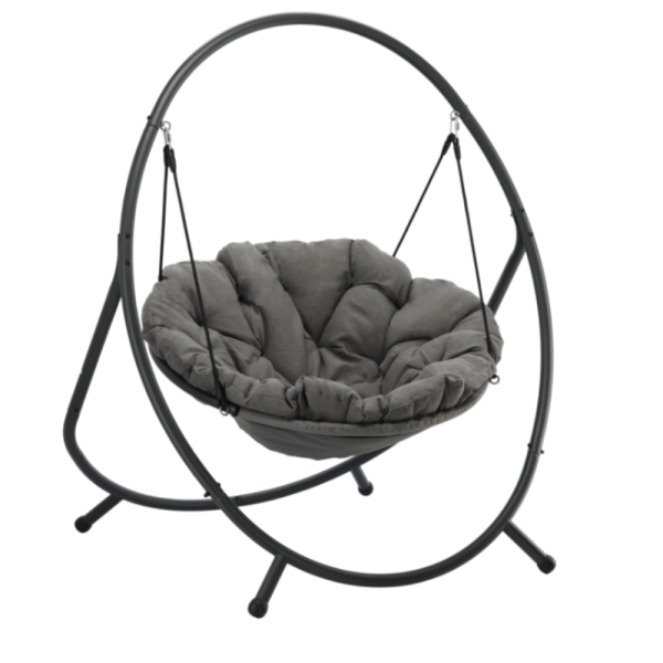 Висящ стол PATIO с тъмносива  възглавница и сива рамка - стилен акцент за всеки дом и градина