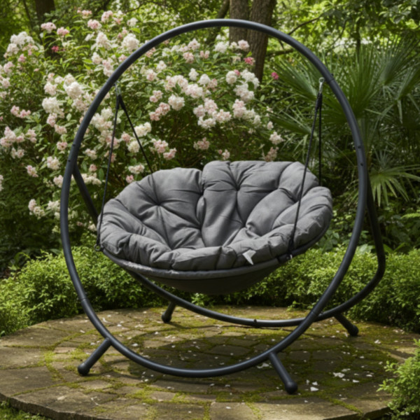 Висящ стол PATIO с тъмносива  възглавница и сива рамка - стилен акцент за всеки дом и градина 5