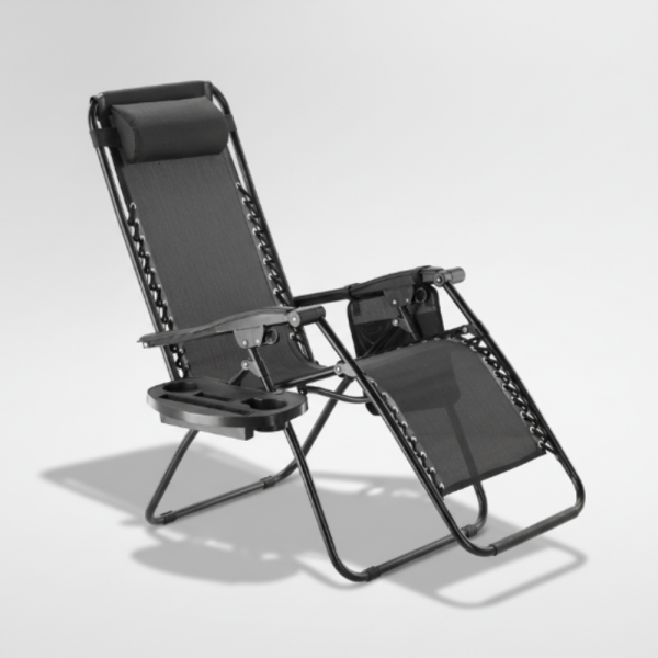 Сгъваем градински шезлонг с възглавница, поставка за напитки и джоб 10