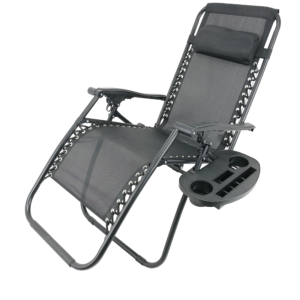 Сгъваем градински шезлонг с възглавница, поставка за напитки и джоб 11