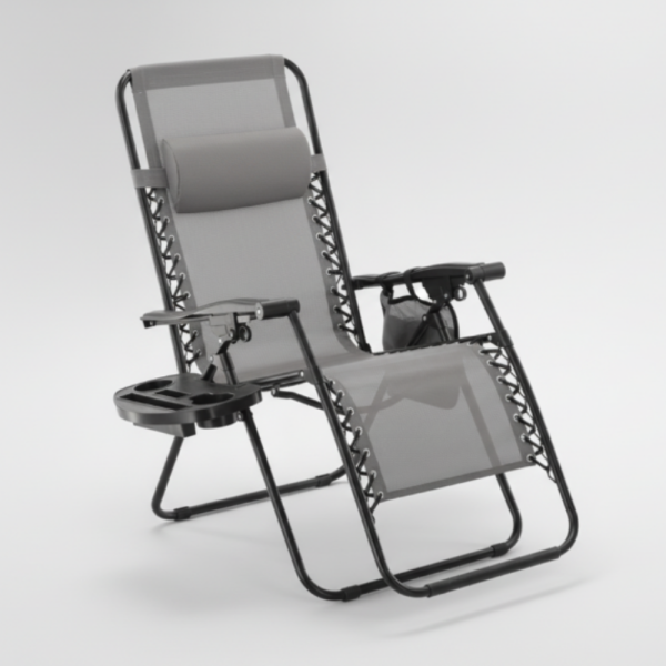 Сгъваем градински шезлонг със стойка, джоб и възглавница - мобилна зона за комфорт