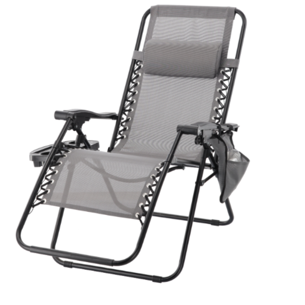 Сгъваем градински шезлонг със стойка, джоб и възглавница - мобилна зона за комфорт