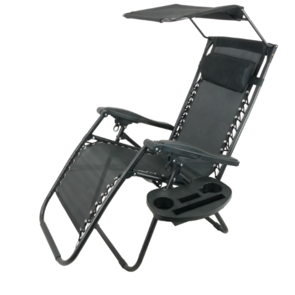 Сгъваем градински шезлонг с поставка, джоб, възглавница и сенник - комфорт, функционалност и слънцезащита