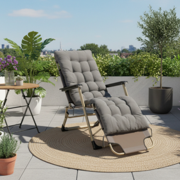 Сгъваем шезлонг с голяма възглавница - стилен, практичен и удобен