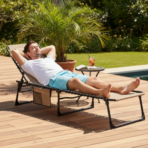 Сгъваем градински шезлонг - легло с джоб - пълен релакс и комфорт 2