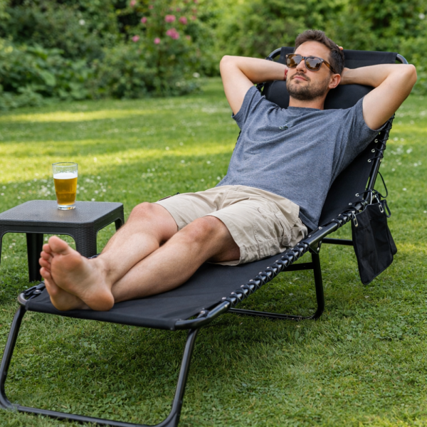 Сгъваем градински шезлонг - легло с джоб - пълен релакс и комфорт