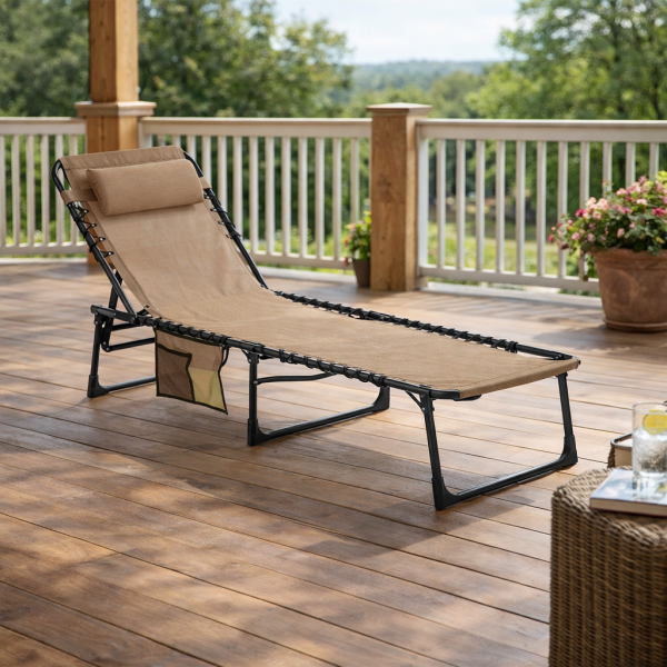 Сгъваем градински шезлонг - легло с джоб - пълен релакс и комфорт