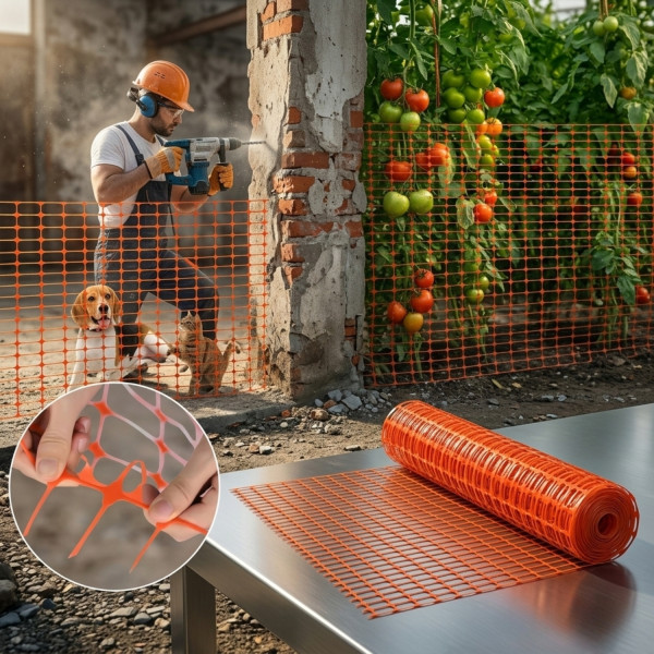 Мултифункционална оранжева предпазна мрежа 1x50м – за строителство, градина и животни, UV защита 1