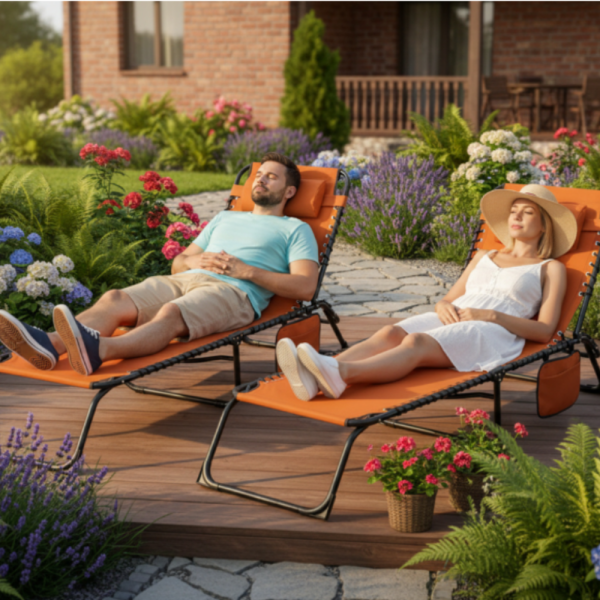 Сгъваем градински шезлонг - легло с джоб - пълен релакс и комфорт