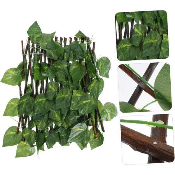 Разтегателна декоративна решетка с изкуствени листа, 290x60 см – Реалистичен параван за балкон, тераса и градина, UV защита 5