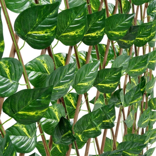 Разтегателна декоративна решетка с изкуствени листа, 290x60 см – Реалистичен параван за балкон, тераса и градина, UV защита