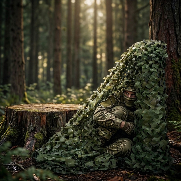 Военна камуфлажна мрежа 2x3 м, Oxford плат, за градина, лов и декорация, зелен камуфлаж 3