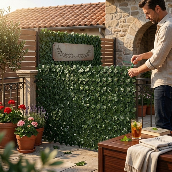 Изкуствен жив плет "Бръшлян" 1х3м – Декоративна ограда за балкон и градина с UV защита