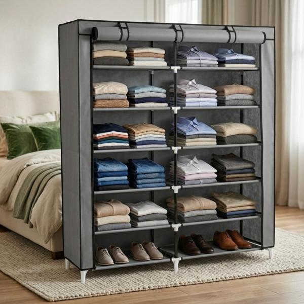 Сгъваем текстилен шкаф XXL за дрехи и обувки - голям капацитет и функционалност