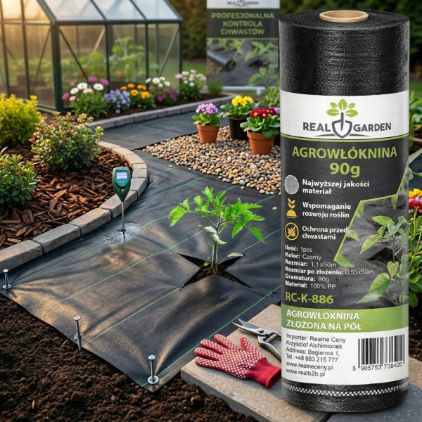 Черен агротекстил против плевели, 90г/м², UV защита, 1.1м х 50м 1