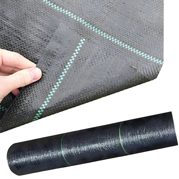 Черен агротекстил против плевели, 90г/м², UV защита, 1.1м х 50м 11