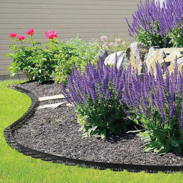 Комплект гъвкав градински бордюр 20м с 60 фиксиращи щифта, Височина 4см, Черен – За тревни площи, алеи и цветни лехи 6