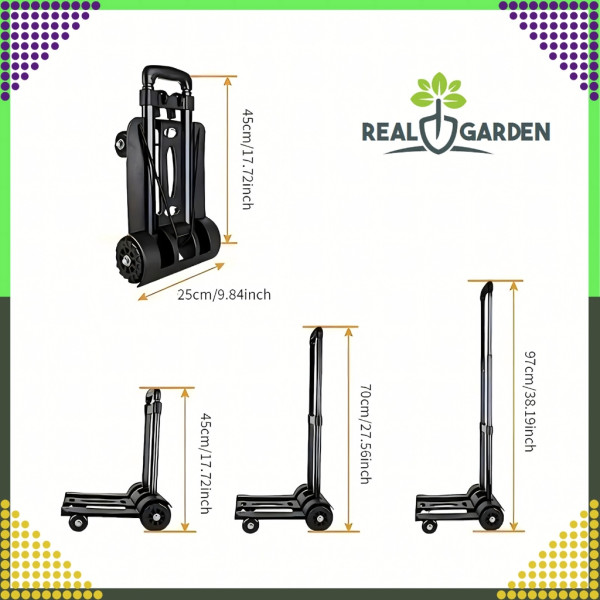 Сгъваема транспортна количка - С телескопична дръжка, товароносимост 40 кг, алуминий, 1.2 кг + 2 Бънджи въжета с куки