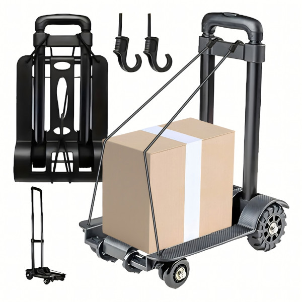 Сгъваема транспортна количка - С телескопична дръжка, товароносимост 40 кг, алуминий, 1.2 кг + 2 Бънджи въжета с куки