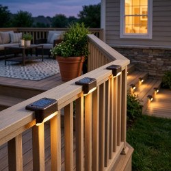 Комплект от 4 броя соларни LED лампи за стълби и огради – Водоустойчиви IP44, топла светлина