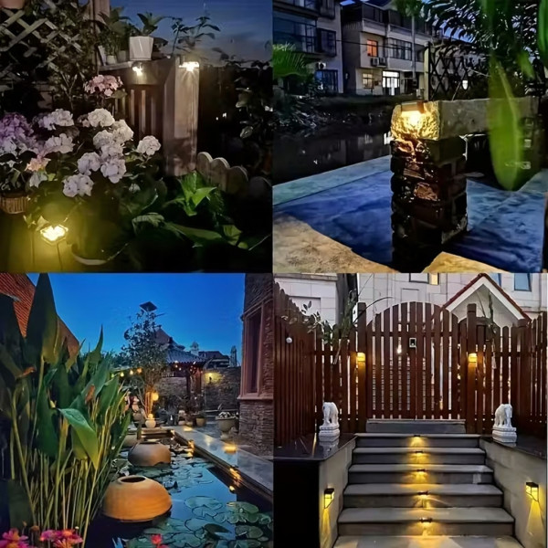 Комплект от 4 броя соларни LED лампи за стълби и огради – Водоустойчиви IP44, топла светлина 2