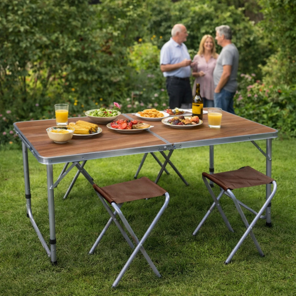 Комплект сгъваема къмпинг маса с 4 стола, Регулируема височина, Дизайн "куфар"