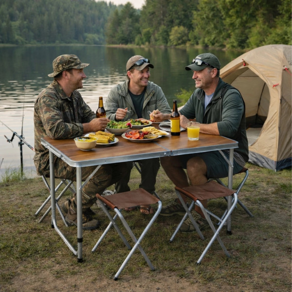 Комплект сгъваема къмпинг маса с 4 стола, Регулируема височина, Дизайн "куфар" 4