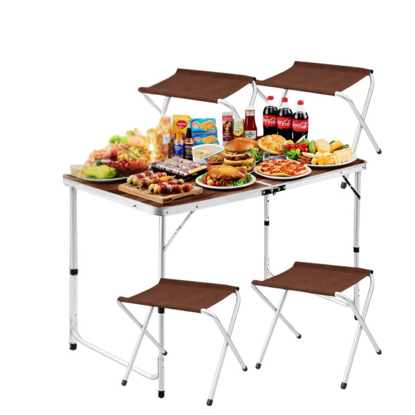 Комплект сгъваема къмпинг маса с 4 стола, Регулируема височина, Дизайн "куфар" 10