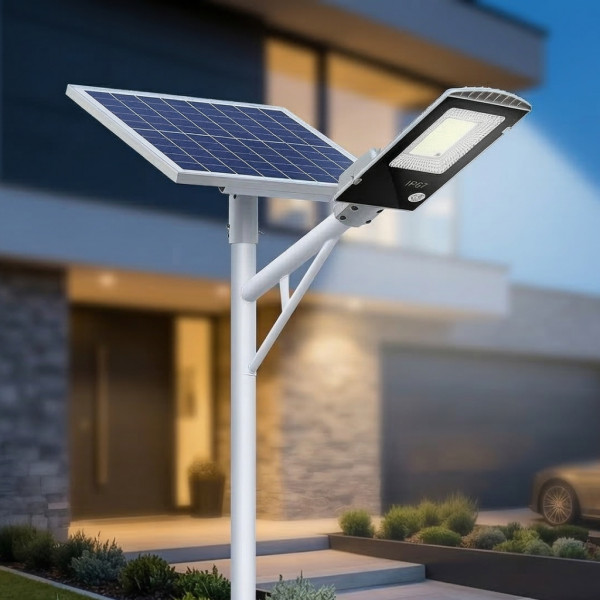 Мощна соларна улична лампа IP67 с дистанционно и стойка – 200W (247 LED) / 300W (299 LED) 1