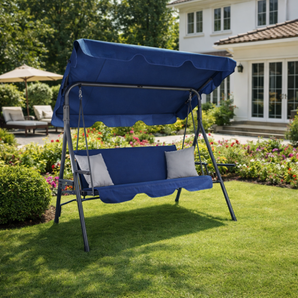 Градинска люлка A-Type със сиви възглавници и поставки за чаши - елегантност и комфорт