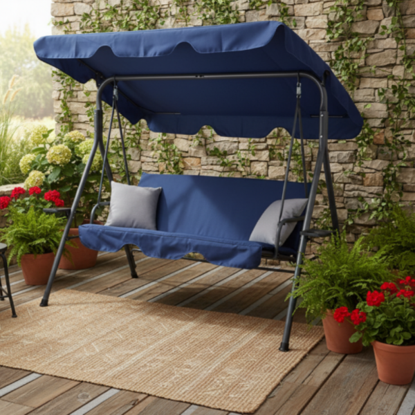 Градинска люлка A-Type със сиви възглавници и поставки за чаши - елегантност и комфорт