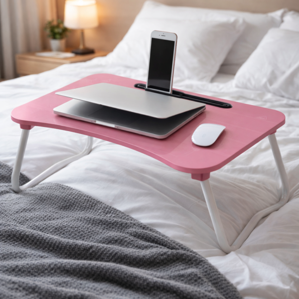 Мултифункционална сгъваема маса за лаптоп или хранене, с поставка за таблет и телефон 3