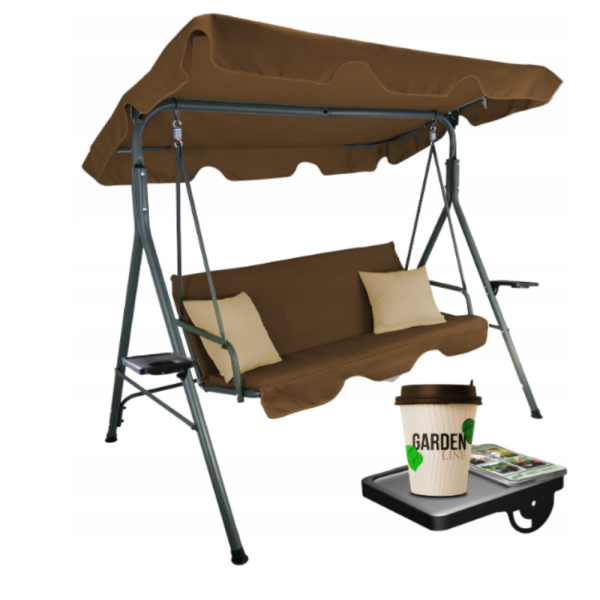 Градинска люлка A-Type с бежови възглавници и поставки за напитки - елегантност и комфорт