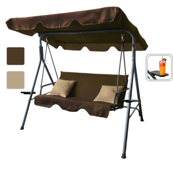 Градинска люлка A-Type с бежови възглавници и поставки за напитки - елегантност и комфорт 10
