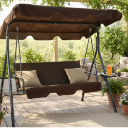 Градинска люлка A-Type с бежови възглавници и поставки за напитки - елегантност и комфорт