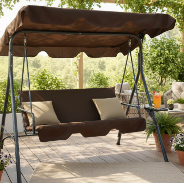 Градинска люлка A-Type с бежови възглавници и поставки за напитки - елегантност и комфорт