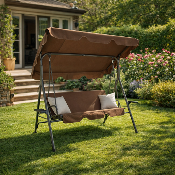 Градинска люлка A-Type с бежови възглавници и поставки за напитки - елегантност и комфорт