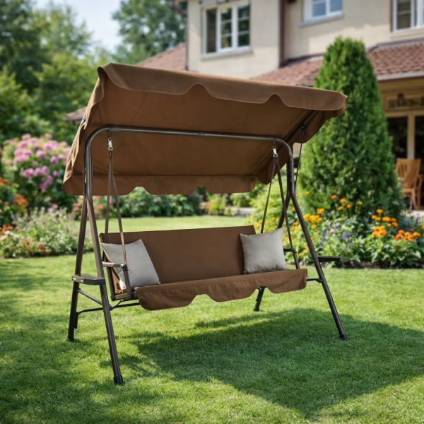 Градинска люлка A-Type с бежови възглавници и поставки за напитки - елегантност и комфорт