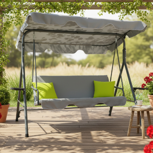 Градинска люлка A-Type със зелени възглавници и поставки за напитки - елегантност и комфорт
