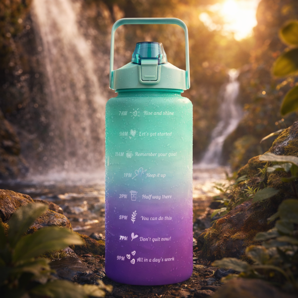 Голяма спортна бутилка за вода 2L, Без BPA, с мотивационни надписи и вградена сламка – Идеална за фитнес и офис