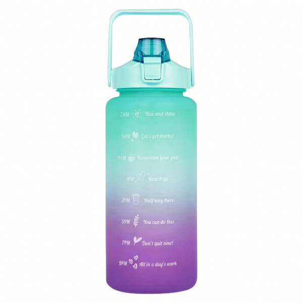 Голяма спортна бутилка за вода 2L, Без BPA, с мотивационни надписи и вградена сламка – Идеална за фитнес и офис