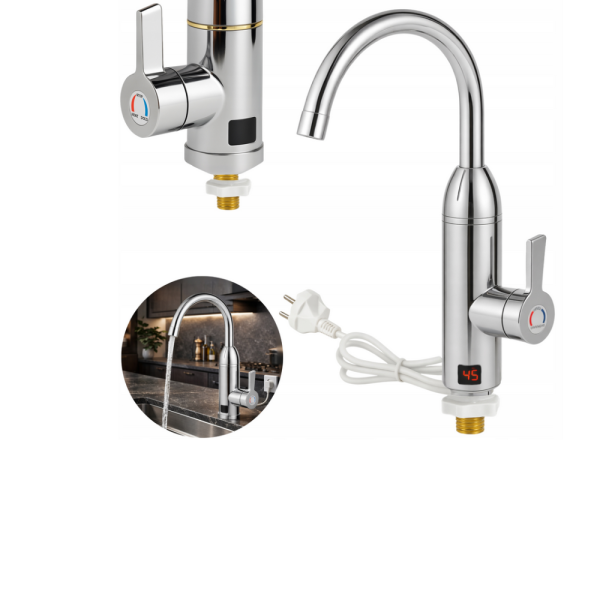 Електрически хромиран смесител с моментално загряване на водата и LCD екран - винаги топла вода 10