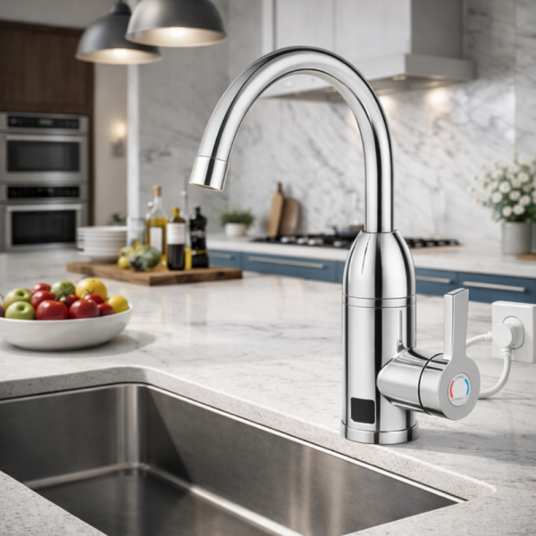 Електрически хромиран смесител с моментално загряване на водата и LCD екран - винаги топла вода