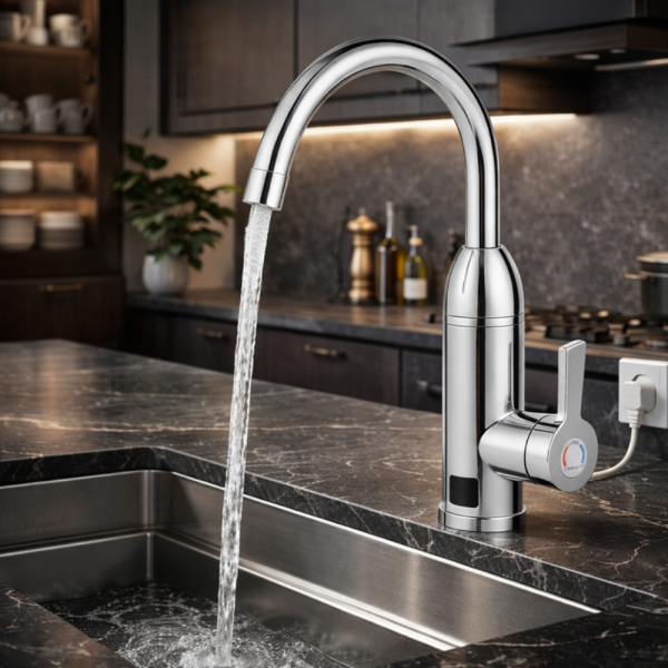 Електрически хромиран смесител с моментално загряване на водата и LCD екран - винаги топла вода 3