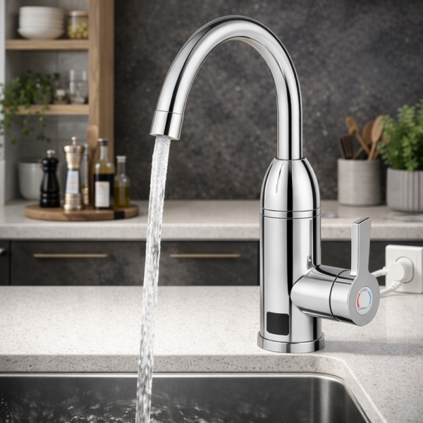 Електрически хромиран смесител с моментално загряване на водата и LCD екран - винаги топла вода